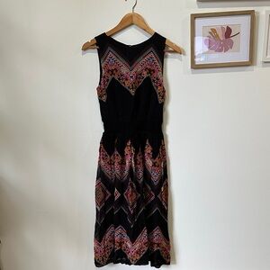 Anthropologie Black and Pink Geometric Midi Dress